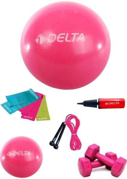 55-20 cm Pilates Topu 3lü Bandı Atlama Ipi Dambıl Pompa Set