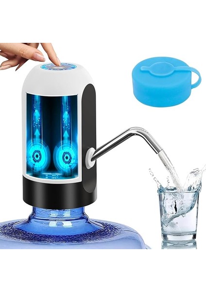 USB Şarjlı Otomatik Su Pompası | 5 Galon Damacana Uyumlu | Taşınabilir Elektrikli Su Dispenseri | Içme Suyu Otomatik Pompa (Beyaz)