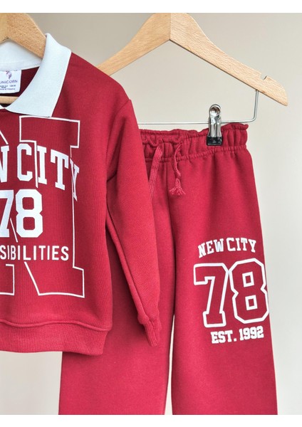 Kız Çocuk Pamuklu Bordo New City 78 Baskılı Eşofman Takımı - Rahat Kalıp fırsatları