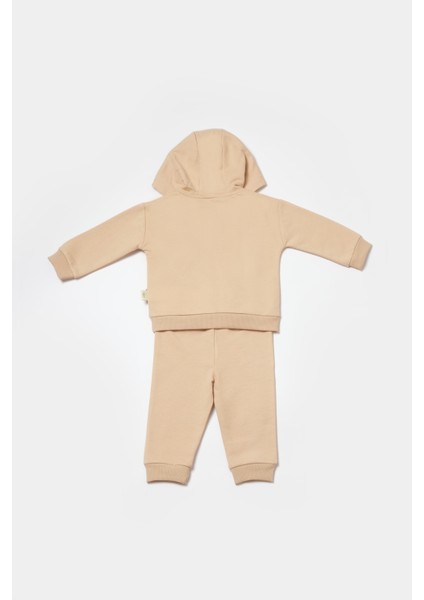 Bebek Pamuklu Bej Kapüşonlu Ayıcık Baskılı Eşofman Takımı - Iki Parça modelleri