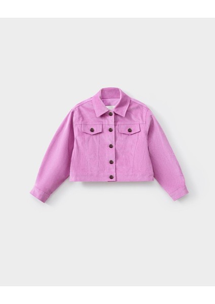 Kız Çocuk Pamuklu Fuşya Ceketli Etek Takım - Düğme Detaylı Crop Ceket indirimleri