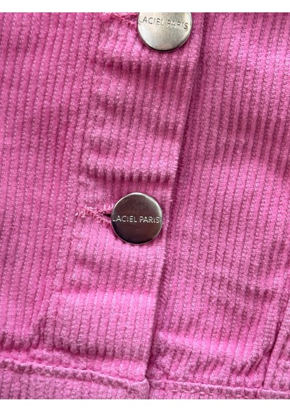 Kız Çocuk Pamuklu Fuşya Ceketli Etek Takım - Düğme Detaylı Crop Ceket