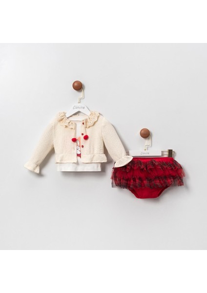 Kız Bebek Hırka, Tişört ve Fırfırlı Şort Takımı – 3'lü Set, Şık ve Konforlu