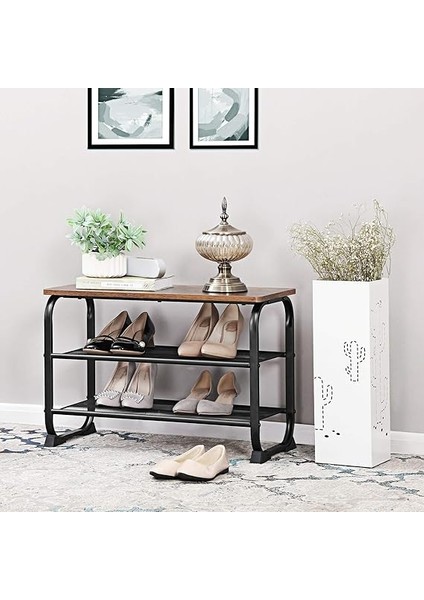 Ayakkabı Dolabı, 2 Izgara Raflı, Yuvarlak Çerçeve, Basit Montaj, Ahşap Görünüm, Vintage LMR32BX, 66 x 45 x 30 cm fırsatları