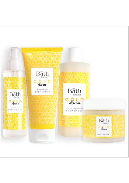 Gold Aura Duş Jeli + Gold Aura Vücut Losyonu + Gold Aura Vücut Peelingi + Gold Aura Vücut Spreyi