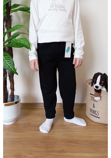 Çocuk Siyah 3 Iplik Şardonlu Paçası Lastikli Kışlık Eşofman Altı indirimleri