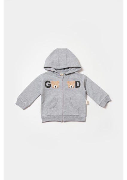 Bebek Pamuklu Gri Kapüşonlu Ayıcık Baskılı Eşofman Takımı - Iki Parça fiyatları