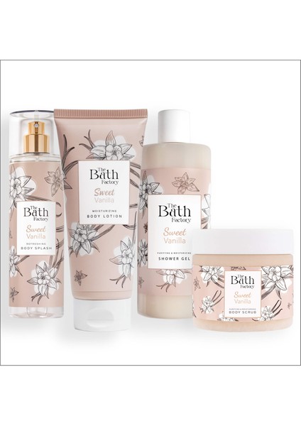 Vanilyalı Duş Jeli + Vanilyalı Vücut Spreyi + Vanilyalı Vücut Losyonu + Vanilyalı Vücut Peelingi