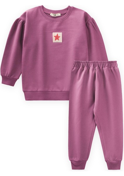 Etiket Detaylı Sweatshirt Takım 1-7 Yaş Fuşya