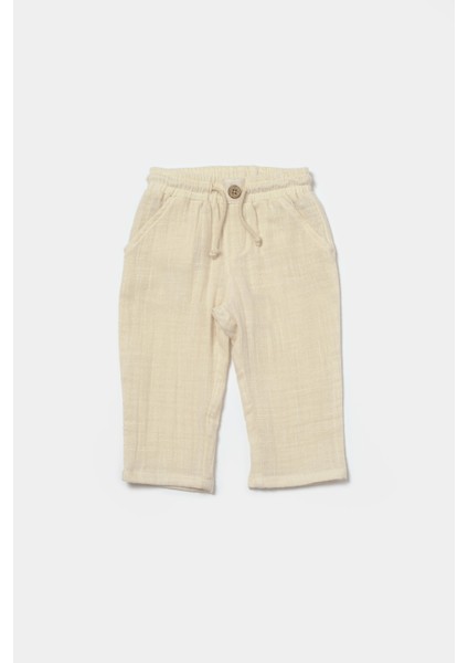 Unisex Bebek Pamuklu Bej Kuzu Nakışlı Düğmeli Müslin Takım - Organik Kumaşlı fırsatları