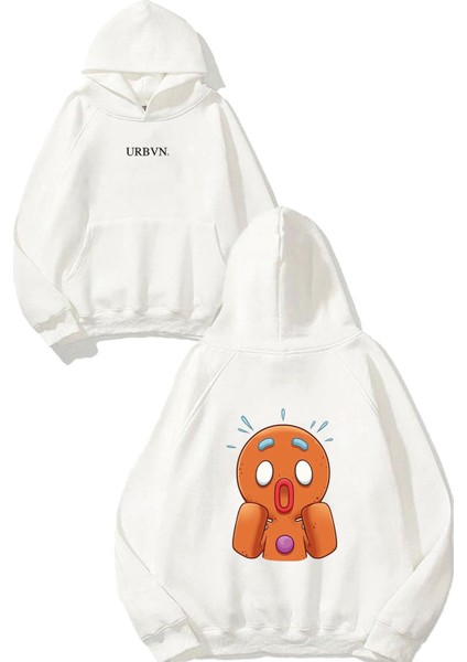 Cookie Surprised Tasarım Baskılı Oversize Beyaz Kapüşonlu Sweatshirt