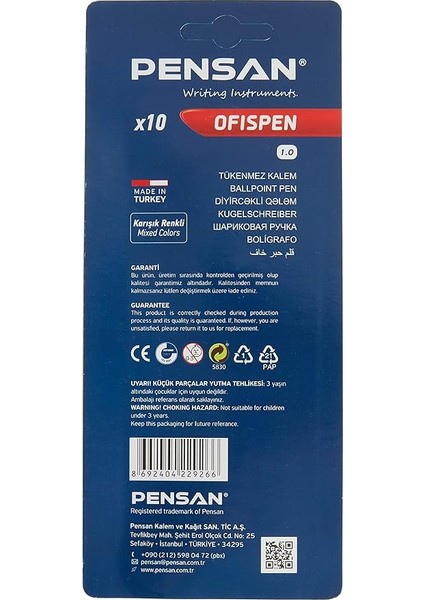 PE01010TKKRMT10 1010 Tükenmez Kalem, 10 Lu Blister 1 Mm,çok_renkli fiyatları