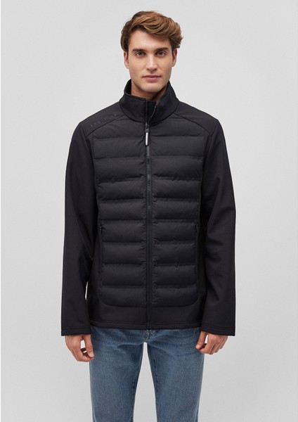 Dik Yaka Siyah Şişme Mont 0110217-71379