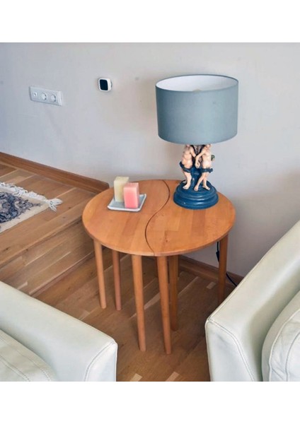 Açılır Kapanır Kayın Masif Ahşap 3'lü Zigon Sehpa