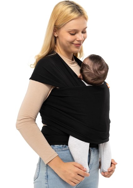 Wrap Sling - Esnek Bebek Taşıma Şalı - Yenidoğan Bebeklerin Ihtiyacı Olan Ten Teması ve M Pozisyonu Için Ideal (Siyah)