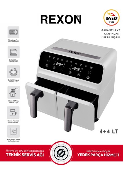 Airfryer Yağsız Fritöz Xl 4+4 8 Litre Dijital Ayrı Çift Hazneli Akıllı Pişirme Geniş Hacim