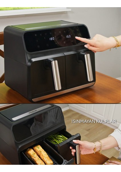 Airfryer Yağsız Fritöz Xl 4+4 8 Litre Dijital Ayrı Çift Hazneli Akıllı Pişirme Geniş Hacim fiyatları