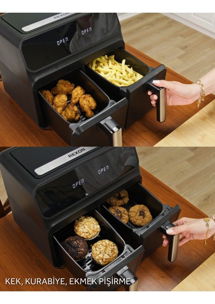 Airfryer Yağsız Fritöz Xl 4+4 8 Litre Dijital Ayrı Çift Hazneli Akıllı Pişirme Geniş Hacim modelleri