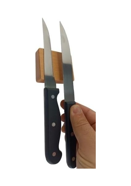 Ahşap Duvara Monte Ahşap Bıçak Bloğu ve Bıçak Tutucu - 2 Bıçak Kapasiteli