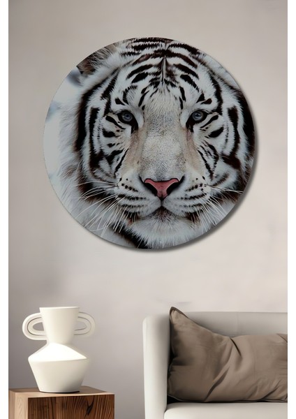 Dekoratif Ahşap Yuvarlak Tablo Beyaz Kaplan