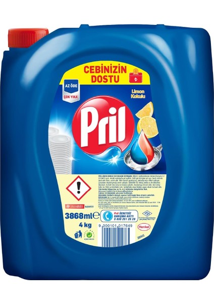 Pril Limon Kokulu Sıvı Bulaşık Deterjanı 1 x 4 Kg, Limon 4kg