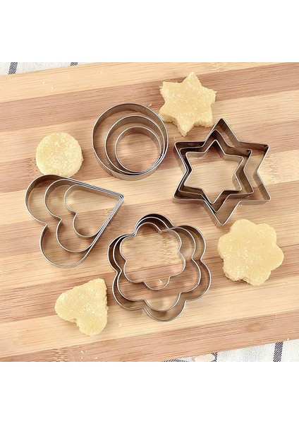 12 Parça Paslanmaz Çelik Kurabiye Kalıbı Seti – Kalp, Yıldız, Çiçek ve Daire Şekilli 301 Kalite Metal Hamur Kesici – Dayanıklı ve Hijyenik Kurabiye Şekillendirici
