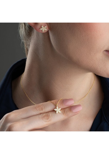 925 Ayar Gümüş Minimal Taşlı Çiçek Set fiyatları