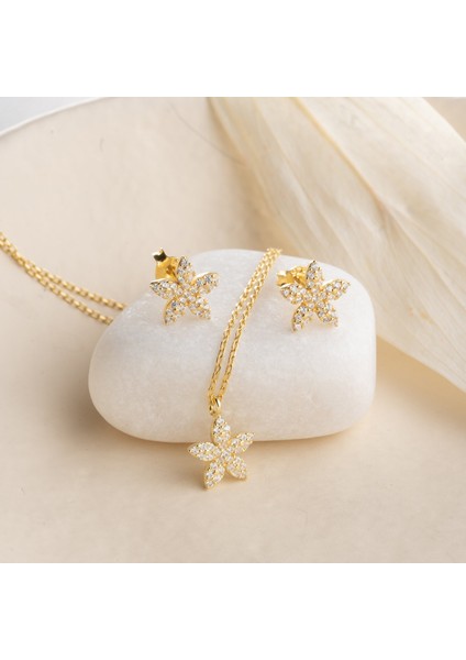 925 Ayar Gümüş Minimal Taşlı Çiçek Set indirimleri