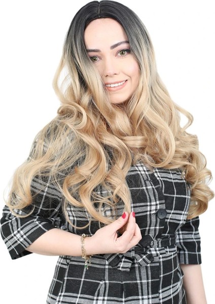 Yoğun Dalgalı Fiber Sentetik Uzun Perçemsiz Peruk - Siyah / Balköpüğü Ombreli