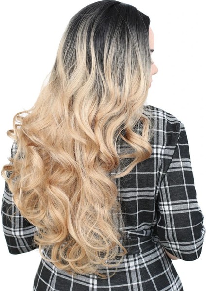 Yoğun Dalgalı Fiber Sentetik Uzun Perçemsiz Peruk - Siyah / Balköpüğü Ombreli fiyatları