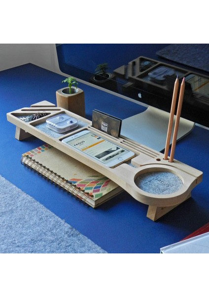 Ahşap Masa Üstü Organizer Şarj Yerli Telefon