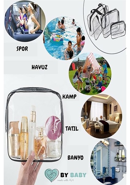 Tatil, Plaj, Kozmetik, Makyaj Bakım Çantası Seti, Şeffaf Su Geçirmez, 3 Adet Organizatör Çanta (1 x 3 Adet) modelleri