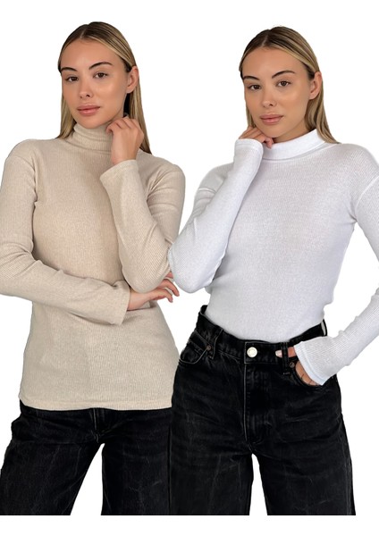 Unisex Pamuklu Balıkçı Yaka Boğazlı Kazak 2'li Set