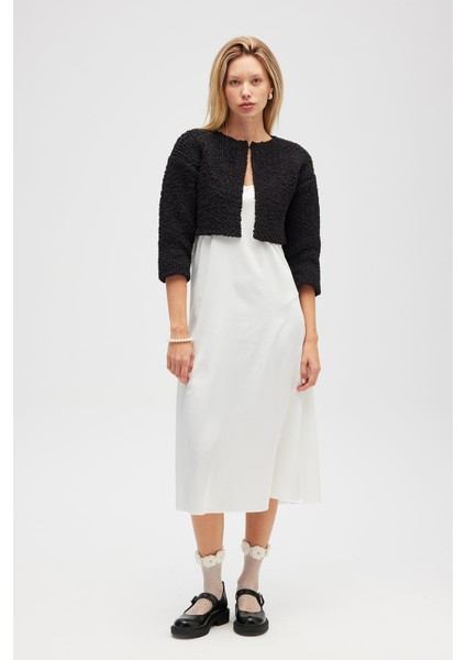 Kayla, Düz Örgü, Kadın Kısa Triko Hırka - Siyah