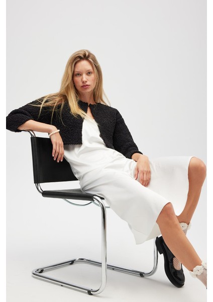 Kayla, Düz Örgü, Kadın Kısa Triko Hırka - Siyah fırsatları