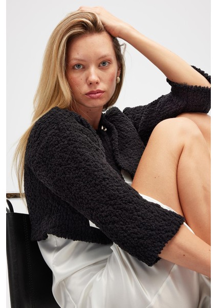 Kayla, Düz Örgü, Kadın Kısa Triko Hırka - Siyah indirimleri