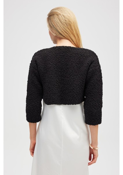 Kayla, Düz Örgü, Kadın Kısa Triko Hırka - Siyah