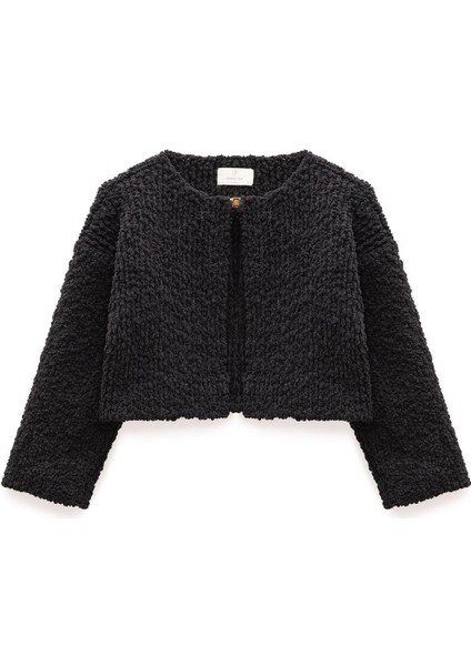 Kayla, Düz Örgü, Kadın Kısa Triko Hırka - Siyah