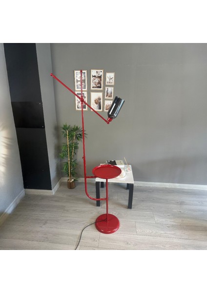 Windy Kırmızı Gövde Füme Cam Lambader Tepsili Makas Gövde Modern Oturma Odası indirimleri