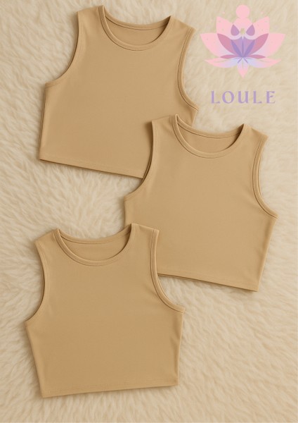 Kadın Giyim Pamuklu & Elastan Kolsuz Bisiklet Yaka 3 Adet Ten Crop LL.011.ILK.109