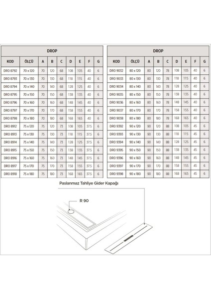 Drop Dikdörtgen Dus Teknesi, Monoblok modelleri