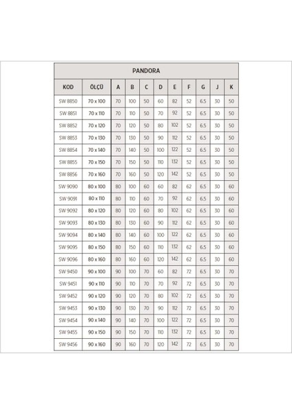 Pandora Dikdörtgen Oturmalı Duş Teknesi, Flat modelleri