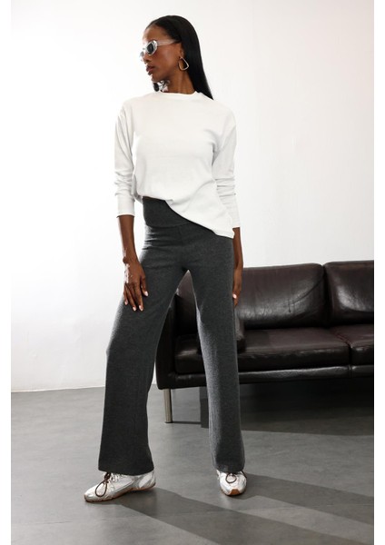 Antrasit Örgü Ispanyol Paça Tayt Pantolon 25248