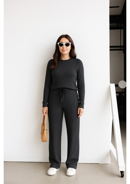 Kadın Fitilli Uzun Kollu Esnek Palazzo Paça Alt Üst Takım