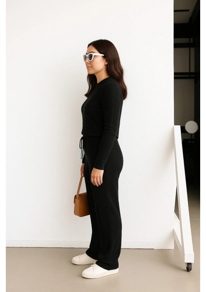 Kadın Fitilli Uzun Kollu Esnek Palazzo Paça Alt Üst Takım modelleri