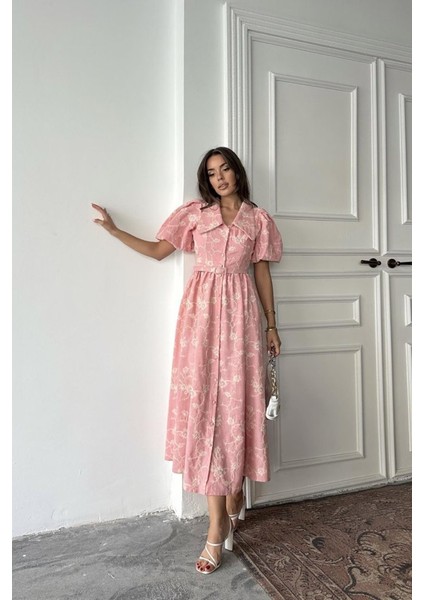 Pembe Bebe Yaka Balon Kollu Elbise fiyatları