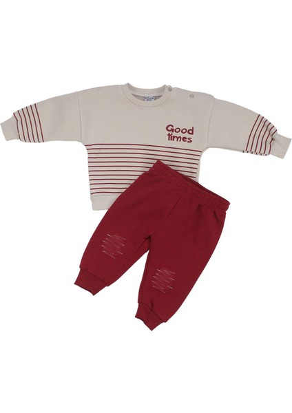 Erkek Bebek Bej Bordo Good Times Çizgili Üç Ip Ikili Takım - 1016150