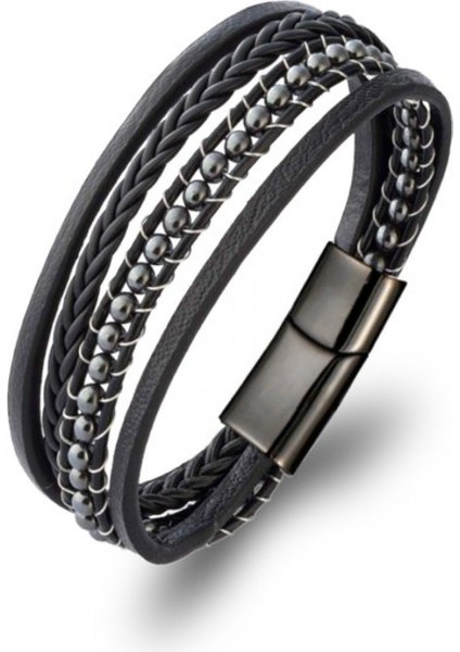 Hematit Doğaltaş ve Deri Çoklu Bileklik 9592B9D21