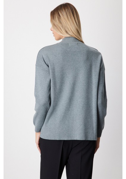 Kadın Dik Yaka Asimetrik Kesim Triko Kazak 65343 Gri fırsatları