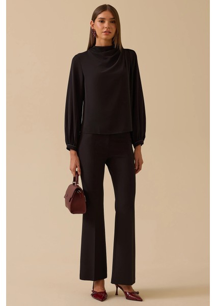 Kadın Dik Yaka Drape Detaylı Bluz 0004 Siyah fiyatları